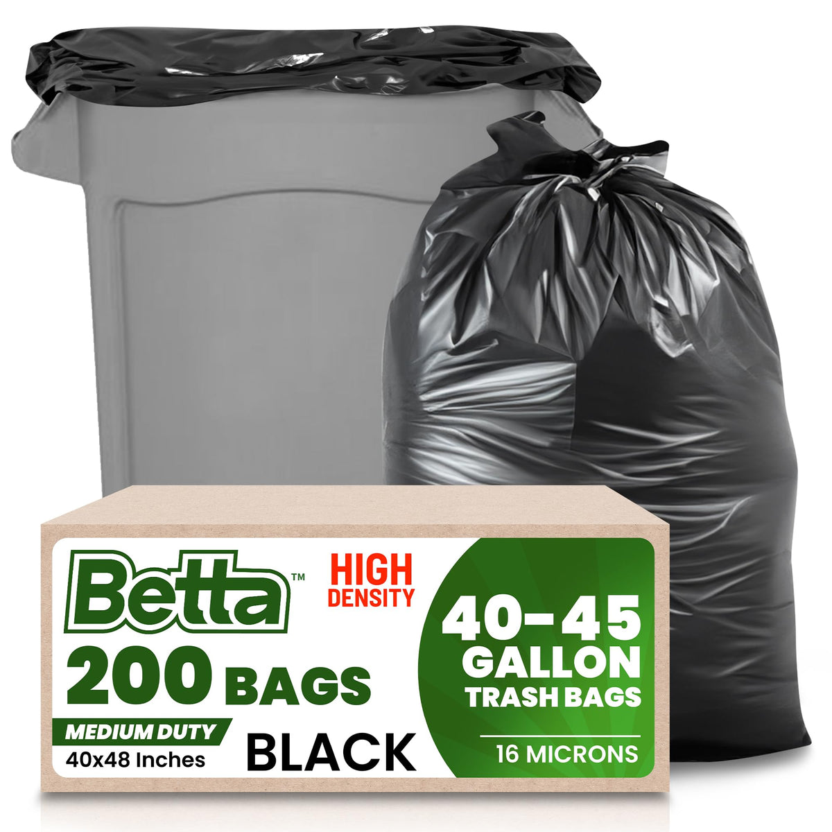 Black 40-45 Gallon Trash Bags, 200 Count K8394