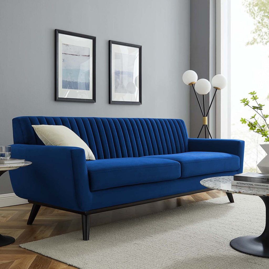 Navy Channel Tufted Performance Velvet Sofa X9382
