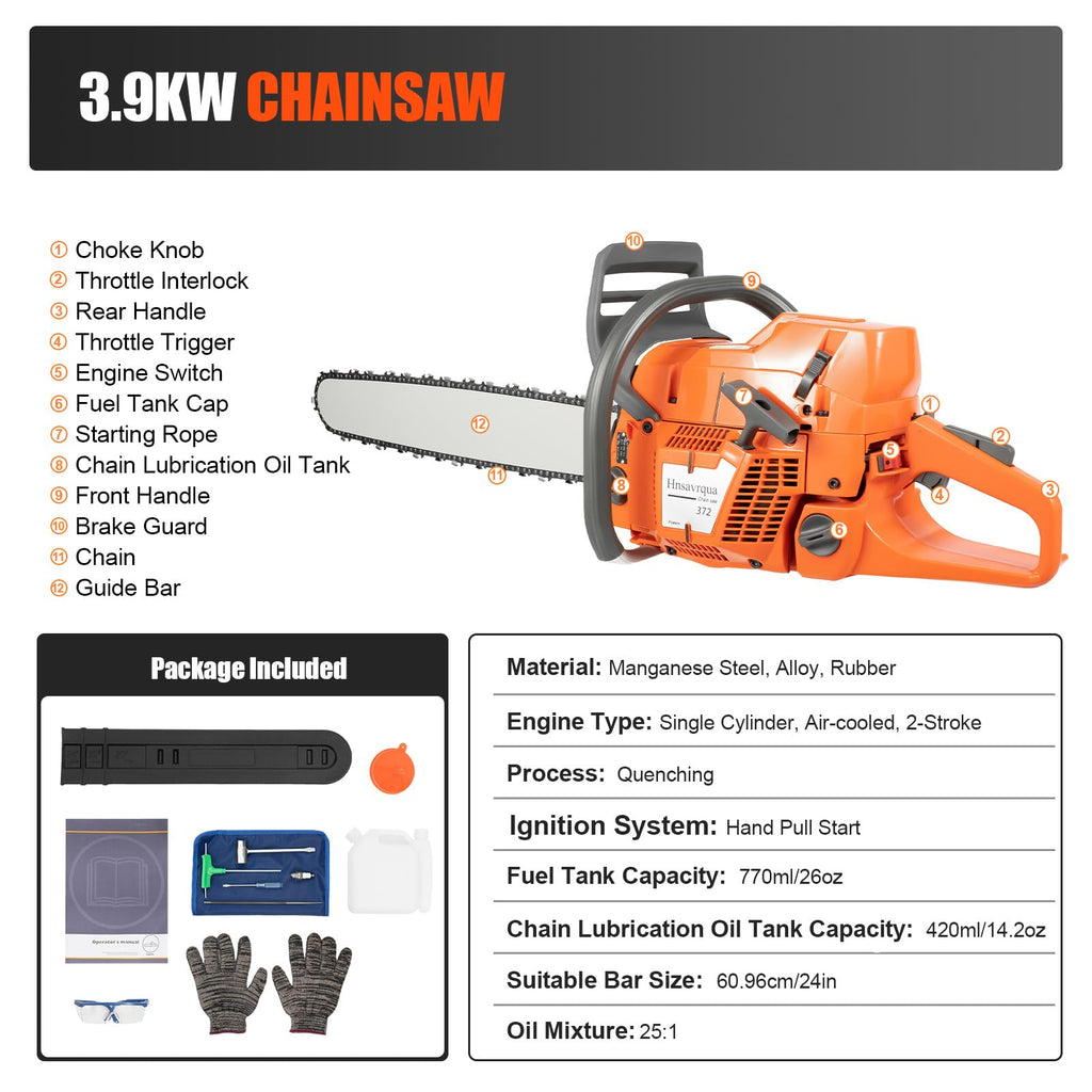 24 Inch 71.8CC 2-Stroke Gas Chainsaw Z7053