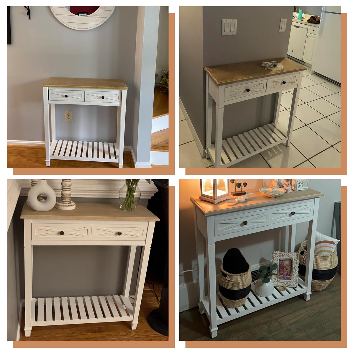 Narrow Console Table with 2 Drawers and Shelf Q532