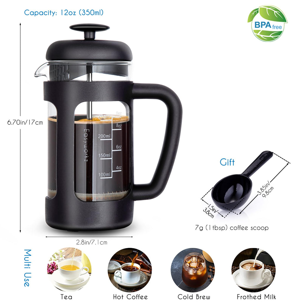 French Press 12 oz and Stainless Steel Double-Wall Espresso Cups 5 oz Set of 2 G46309