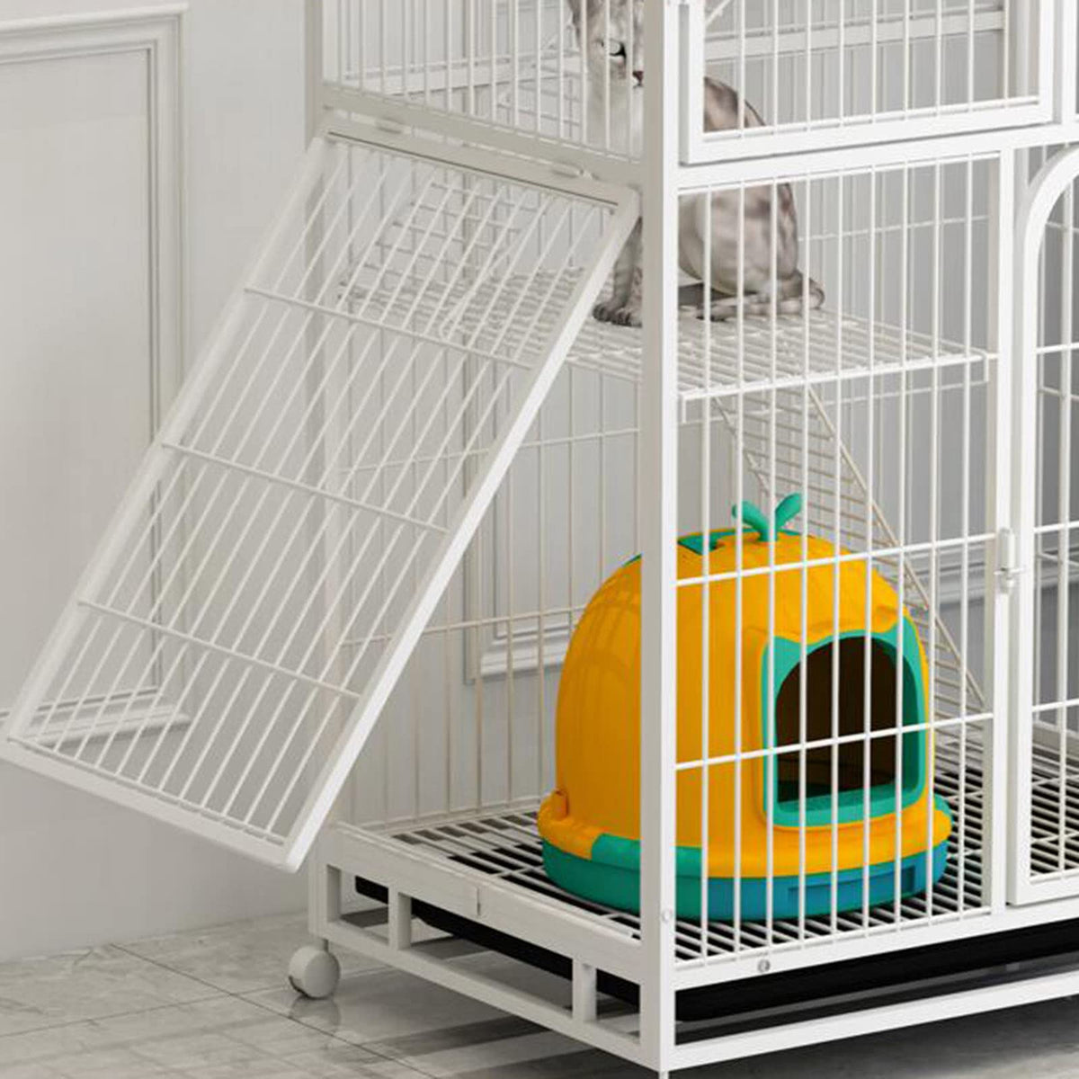 3-Tier Metal Wire Cat Cage with Hammock and Casters U8905