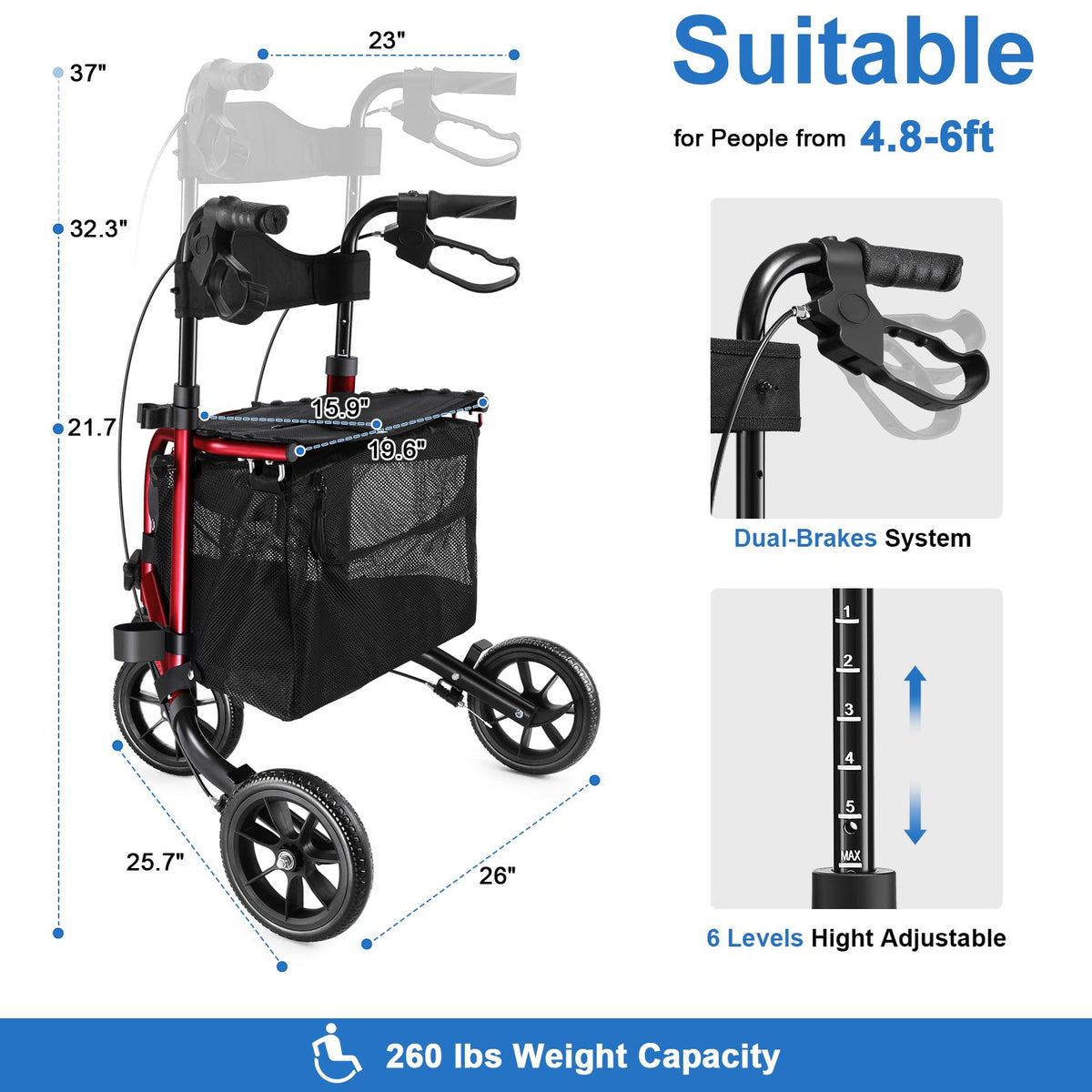 3 Wheel Rollator Walker with Seat T9322
