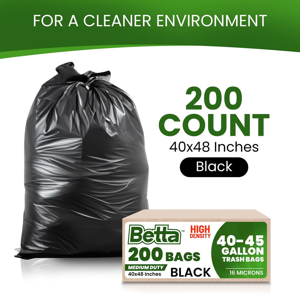 Black 40-45 Gallon Trash Bags, 200 Count K8394