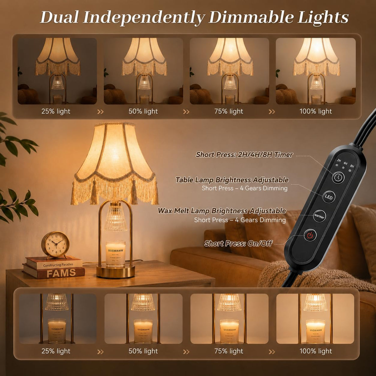 Dimmable Table Lamp and Candle Warmer Set of 2 B233