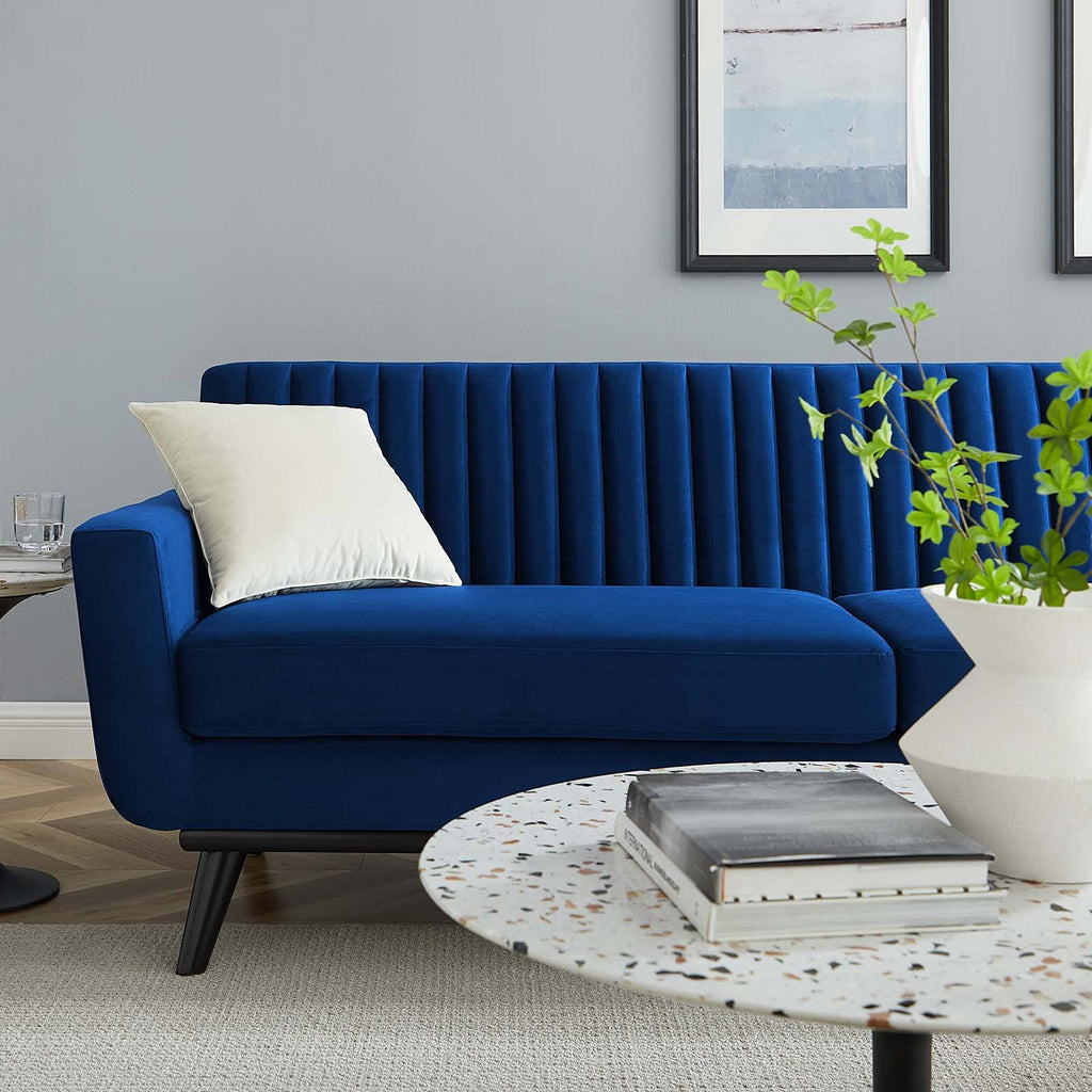 Navy Channel Tufted Performance Velvet Sofa X9382