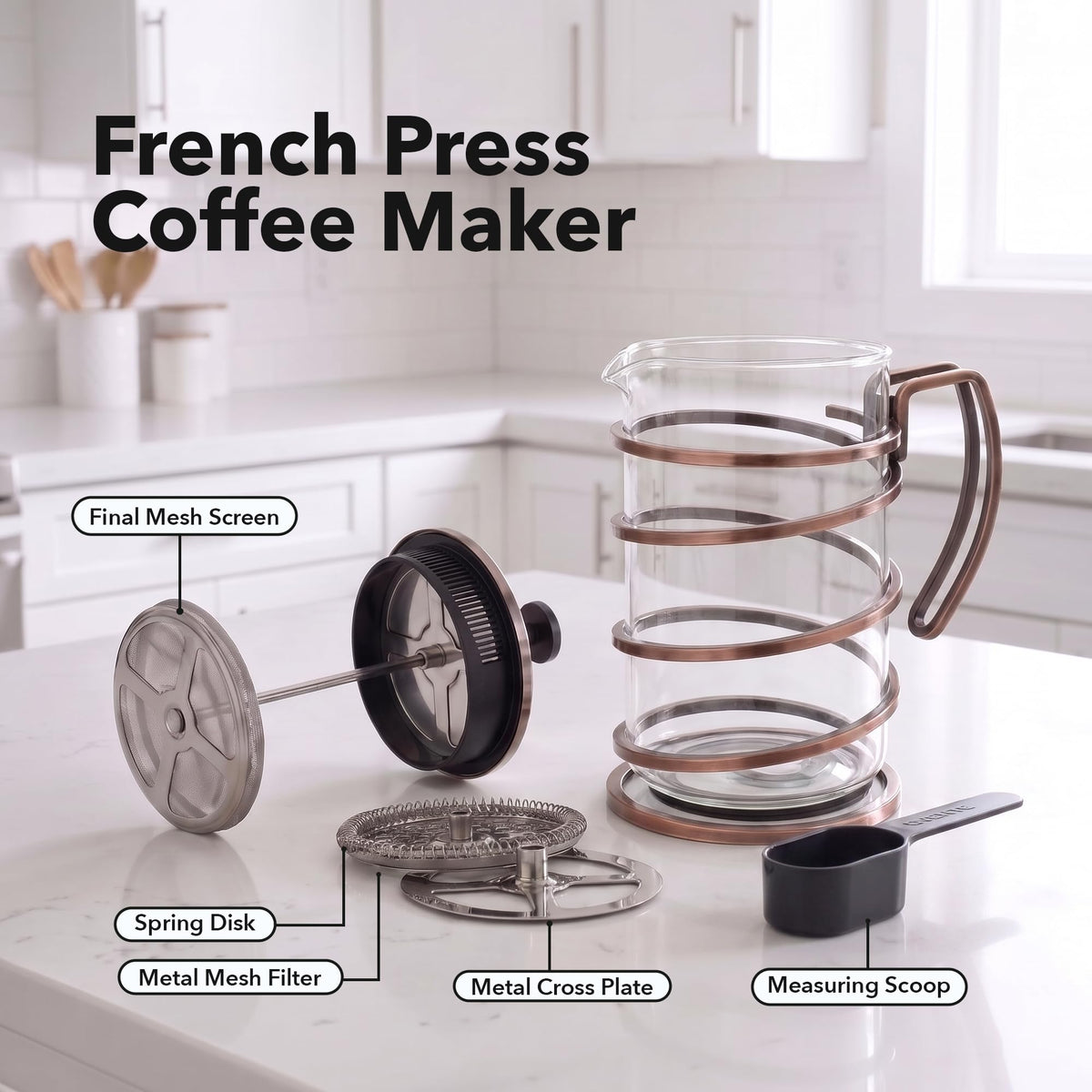 French Press Coffee Maker 27oz with 4 Filters Q78135
