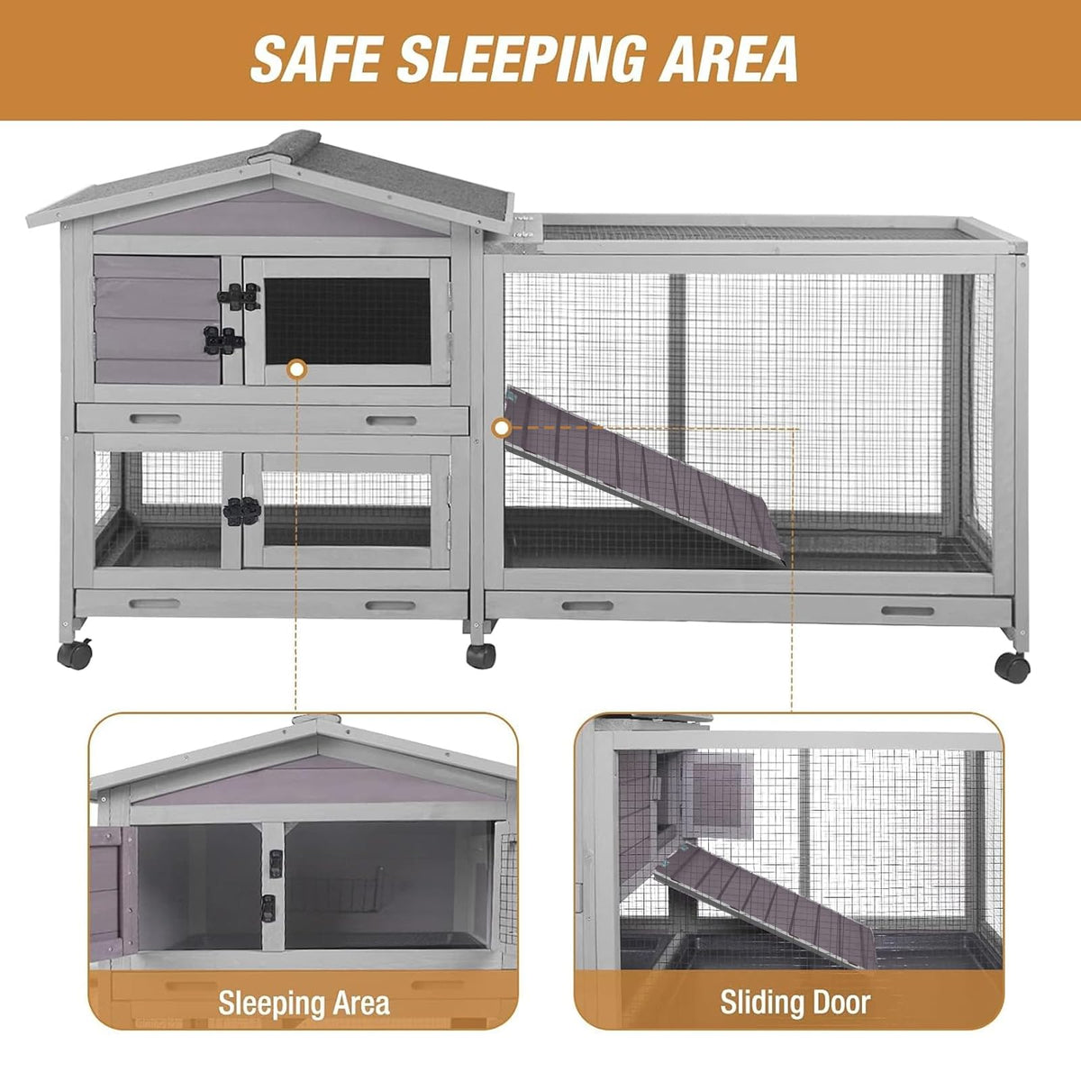 Indoor and Outdoor Rabbit Hutch with Casters Waterproof Roof G128