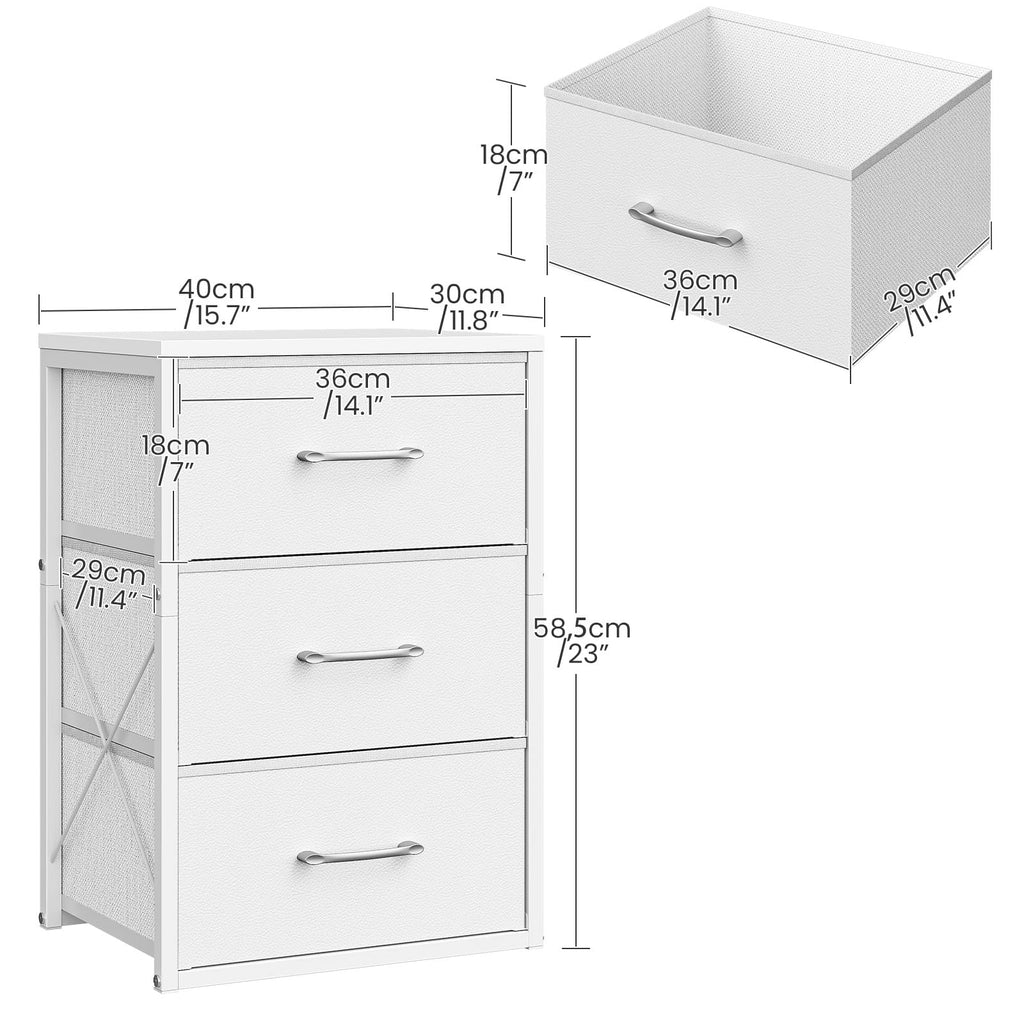 White 3 Drawer Fabric Storage Dresser with Wooden Top Q912