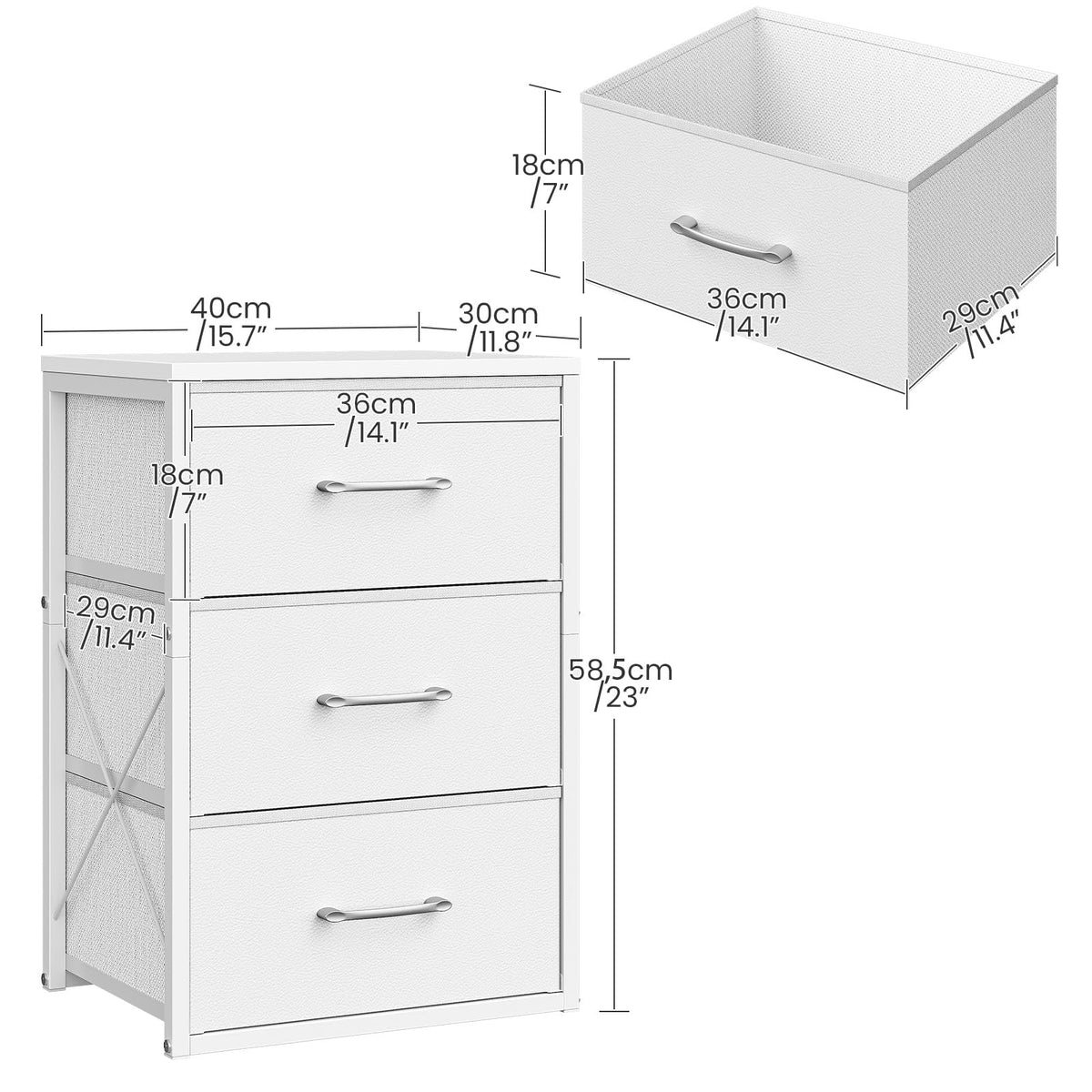White 3 Drawer Fabric Storage Dresser with Wooden Top Q912