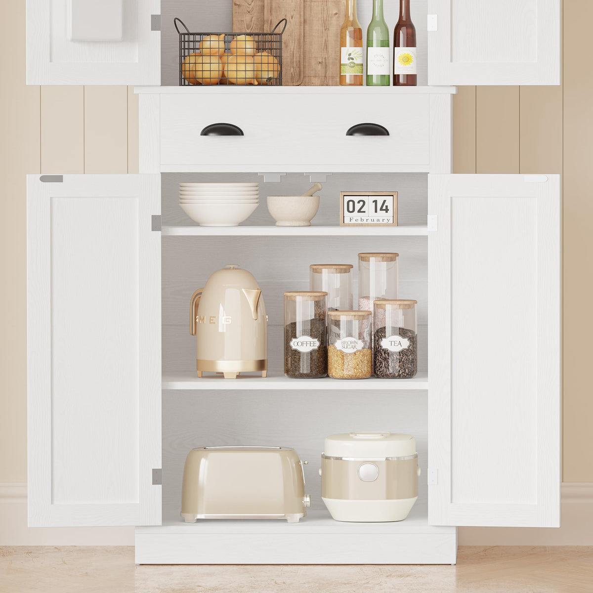 White Kitchen Pantry Storage Cabinet R655