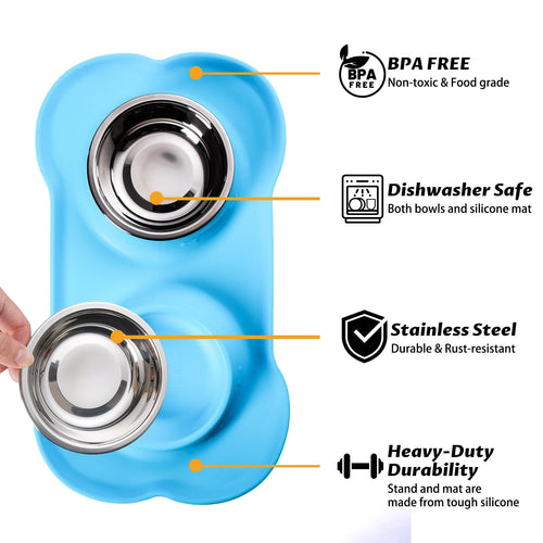 2 Stainless Steel Dog Bowls with Non-Skid Mat and Scoop O75241