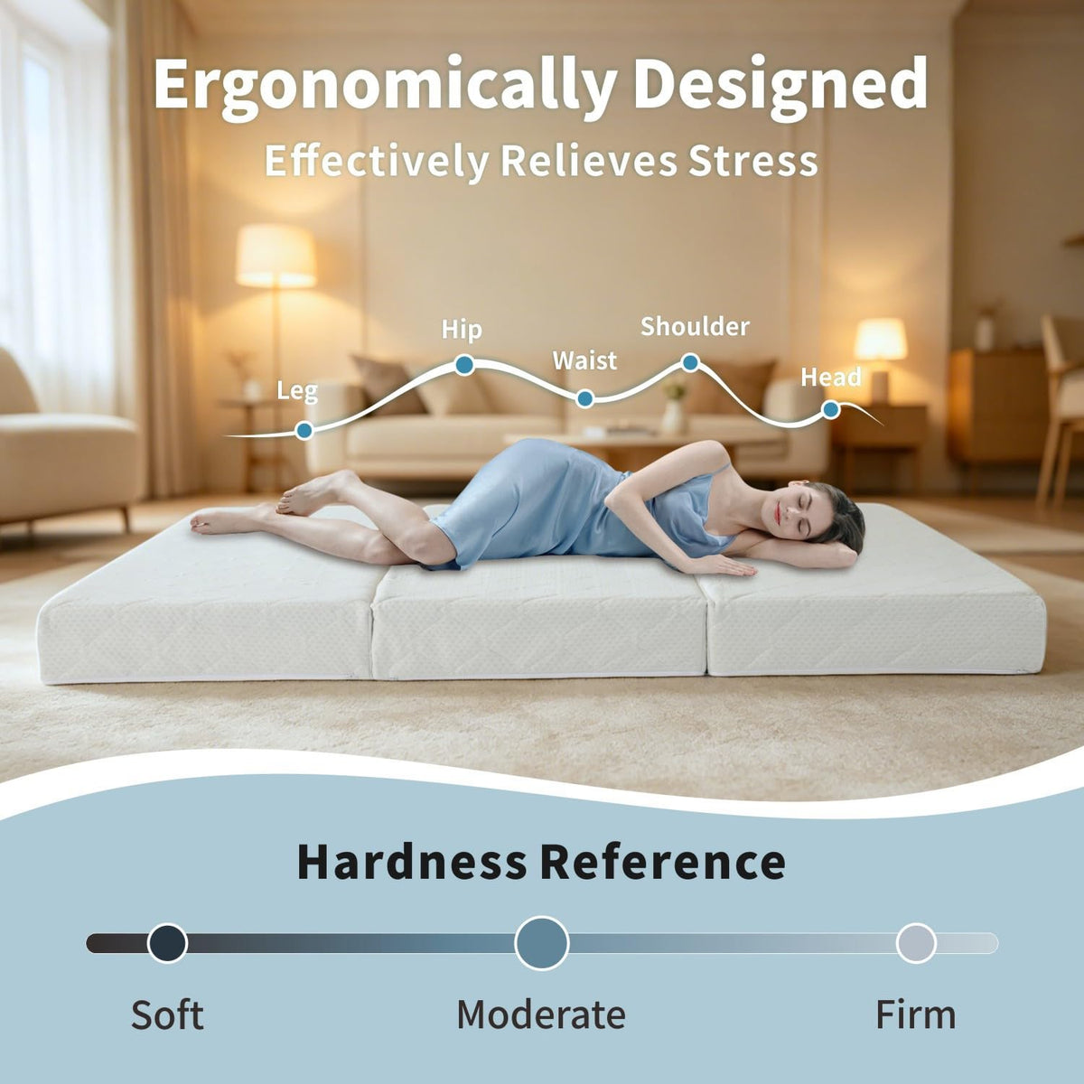 Queen Size Folding Memory Foam Tri-fold Mattress W209