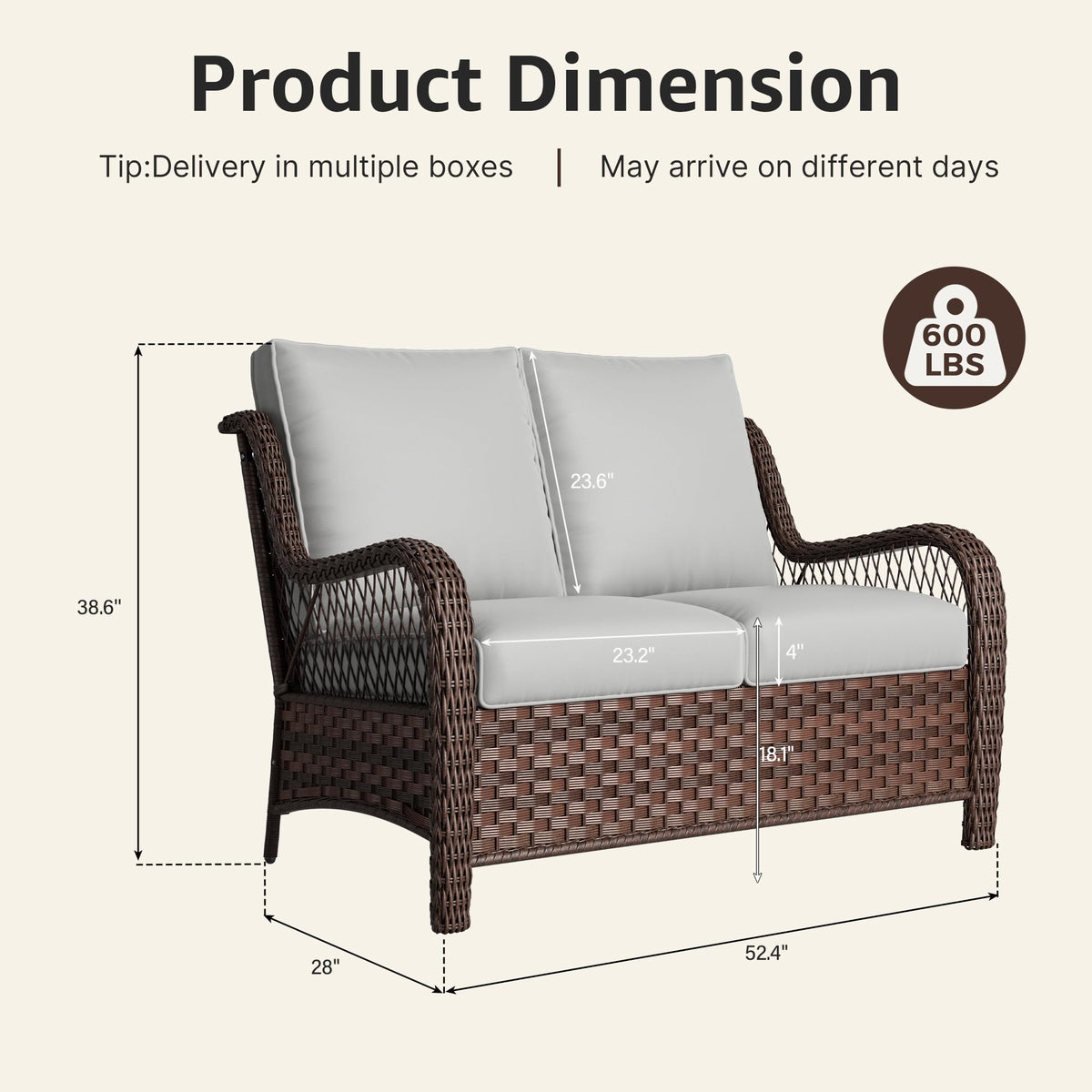 Outdoor Wicker 2 Seater Sofa with Cushion M39022