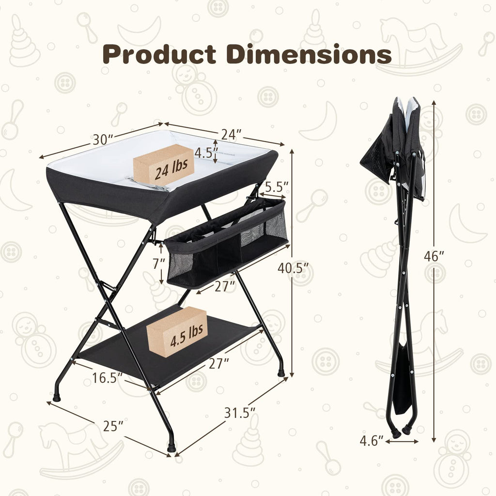 Portable Baby Changing Table with Safety Belt Black Y710656