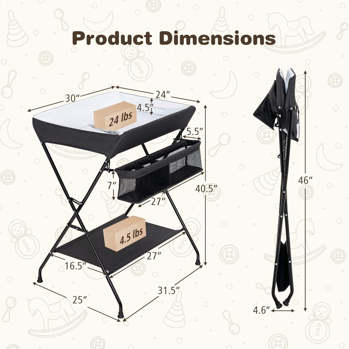Portable Baby Changing Table with Safety Belt Black Y710656