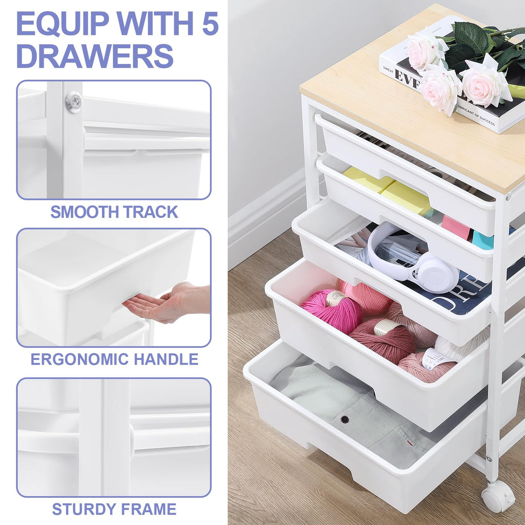 Rolling Cart with 5 Drawers Bright White Y3232