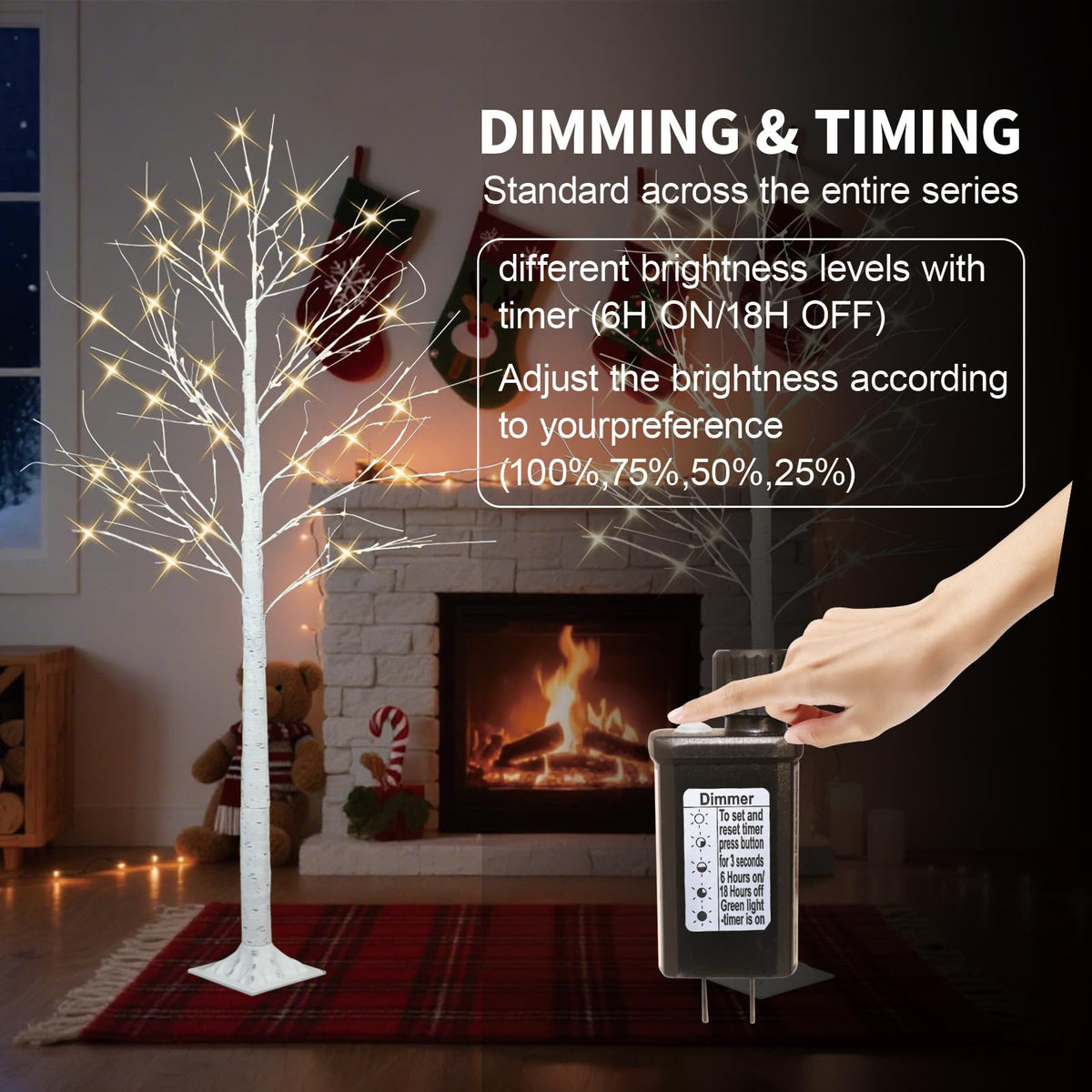 4FT 6FT 8FT Lighted Artificial Birch Tree Set of 3 W7423