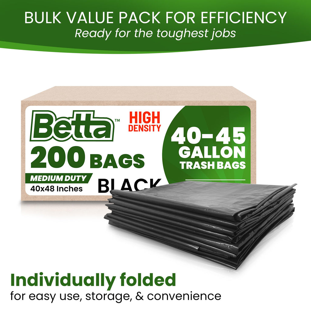 Black 40-45 Gallon Trash Bags, 200 Count K8394
