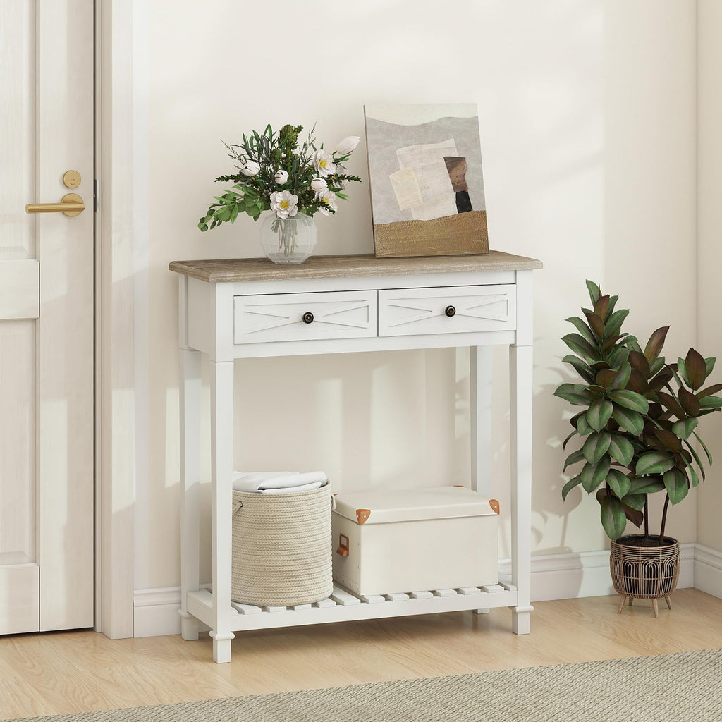 Narrow Console Table with 2 Drawers and Shelf Q532