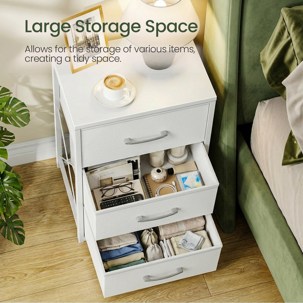 White 3 Drawer Fabric Storage Dresser with Wooden Top Q912