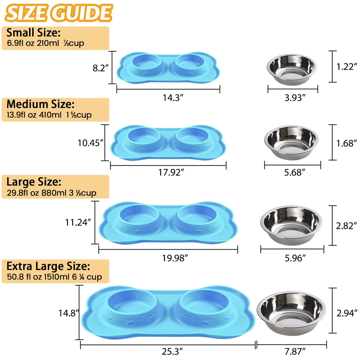 2 Stainless Steel Dog Bowls with Non-Skid Mat and Scoop O75241