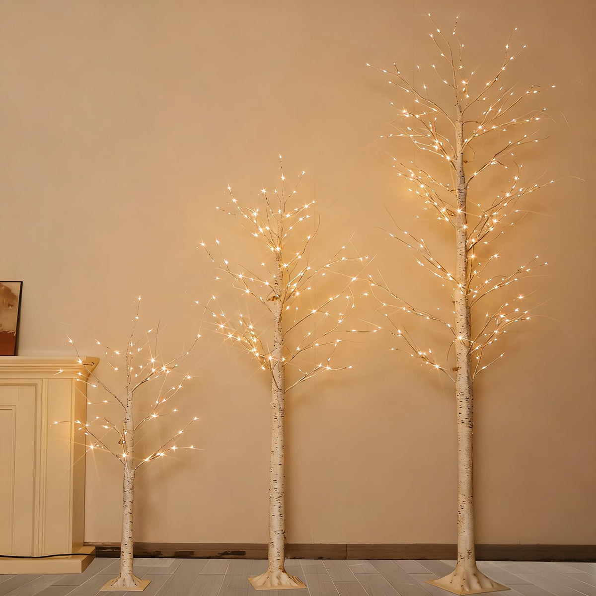 4FT 6FT 8FT Lighted Artificial Birch Tree Set of 3 W7423