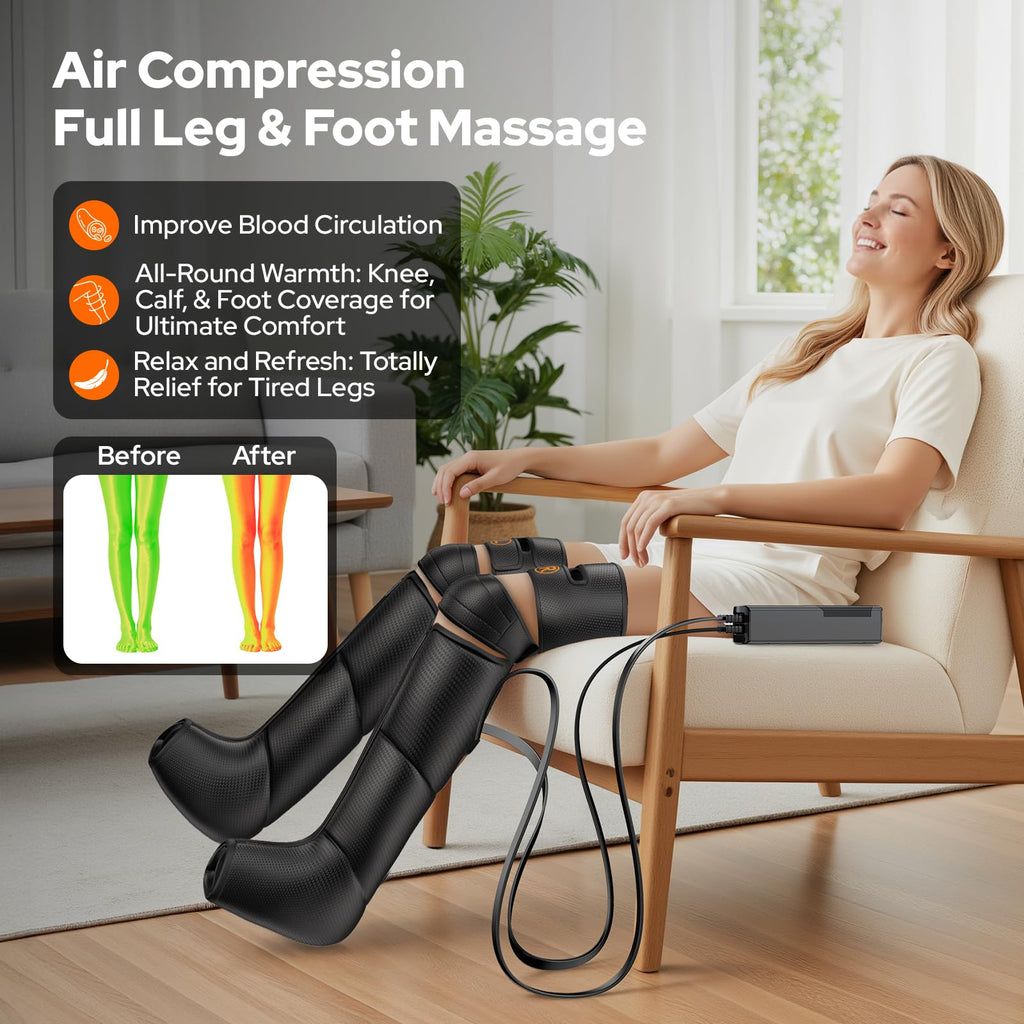 Air Compression Leg Massager with Heat, 6 Modes, 9 Intensities T730326