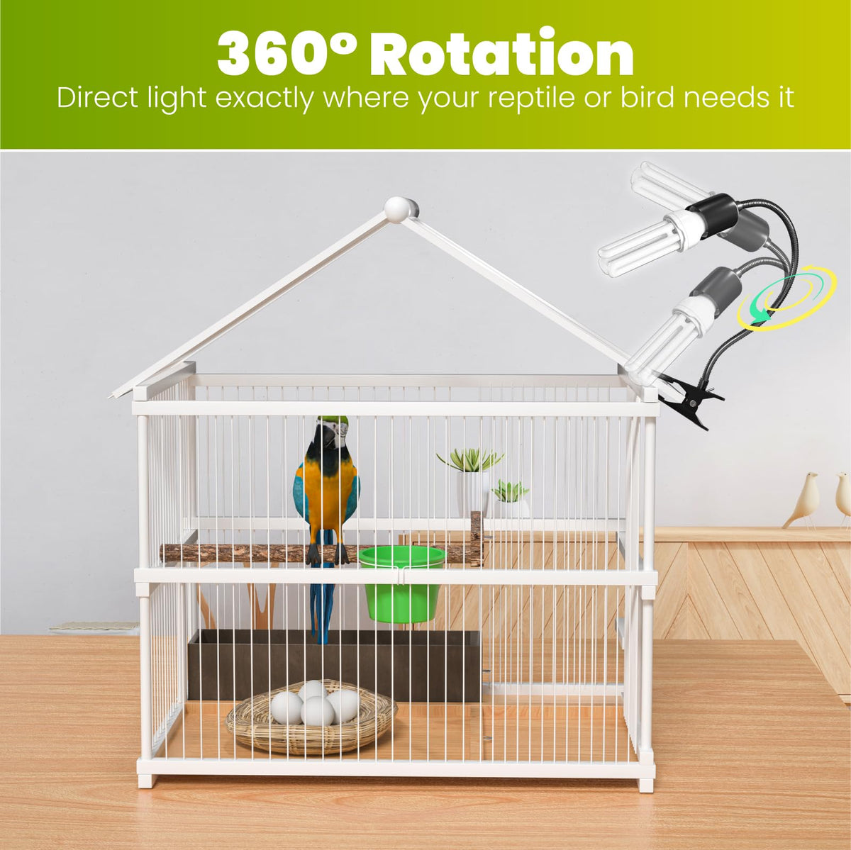 Bird Cage Lighting Combo Kit, Clip Lamp with UVB 2.4 20W Compact Fluorescent Bulb D81145