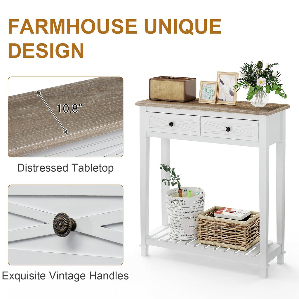 Narrow Console Table with 2 Drawers and Shelf Q532