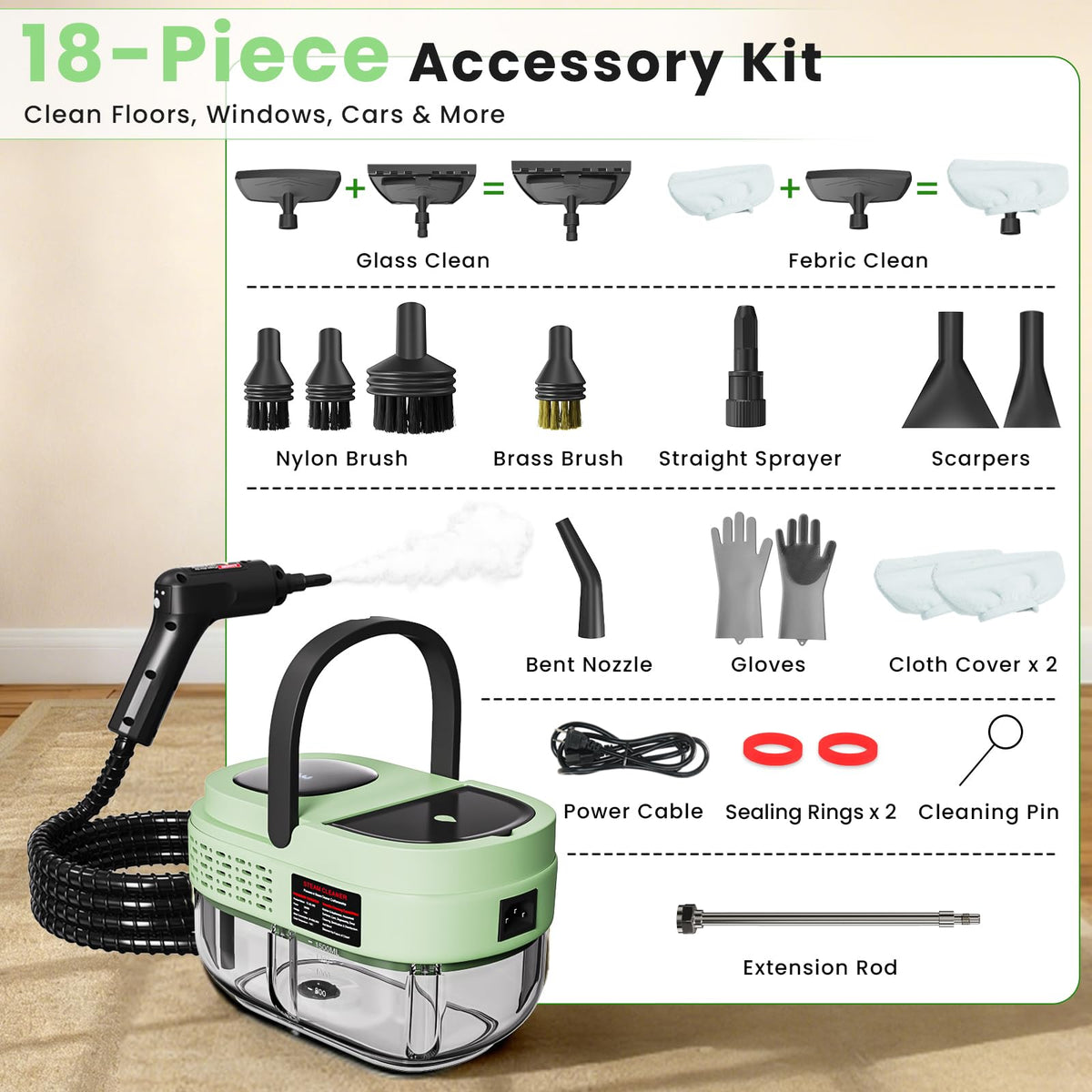 2500W Handheld Steam Cleaner, 3 Steam Levels, 1600Ml Tank X292
