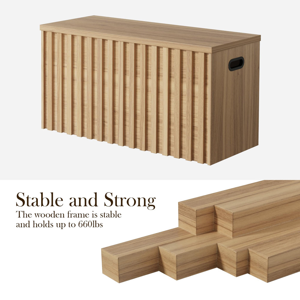 Wood Storage Bench with 2 Safety Hinges E2056