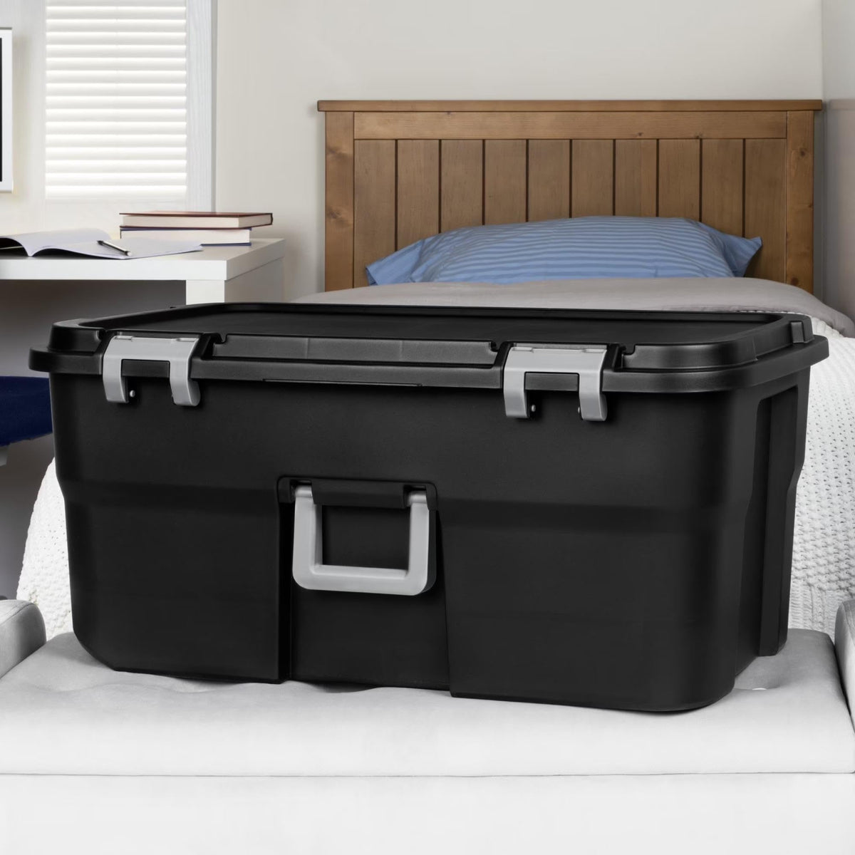 22 Gallon Black Wheeled Plastic Storage Trunk W68929