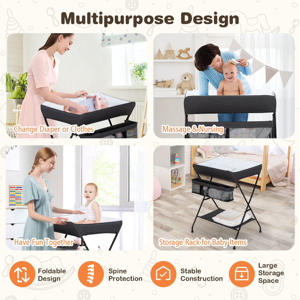 Portable Baby Changing Table with Safety Belt Black Y710656