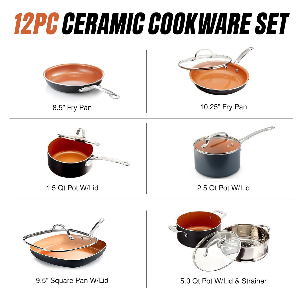 12 Pc Titanium Ceramic Nonstick Cookware Set V5403