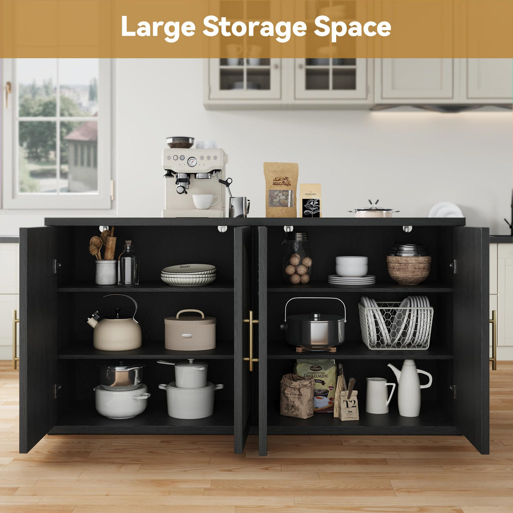 63" Black Wood Buffet Cabinet with Storage Y201