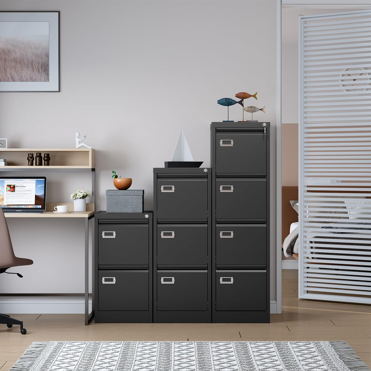 4 Drawer Black Metal File Cabinet with Lock R30518