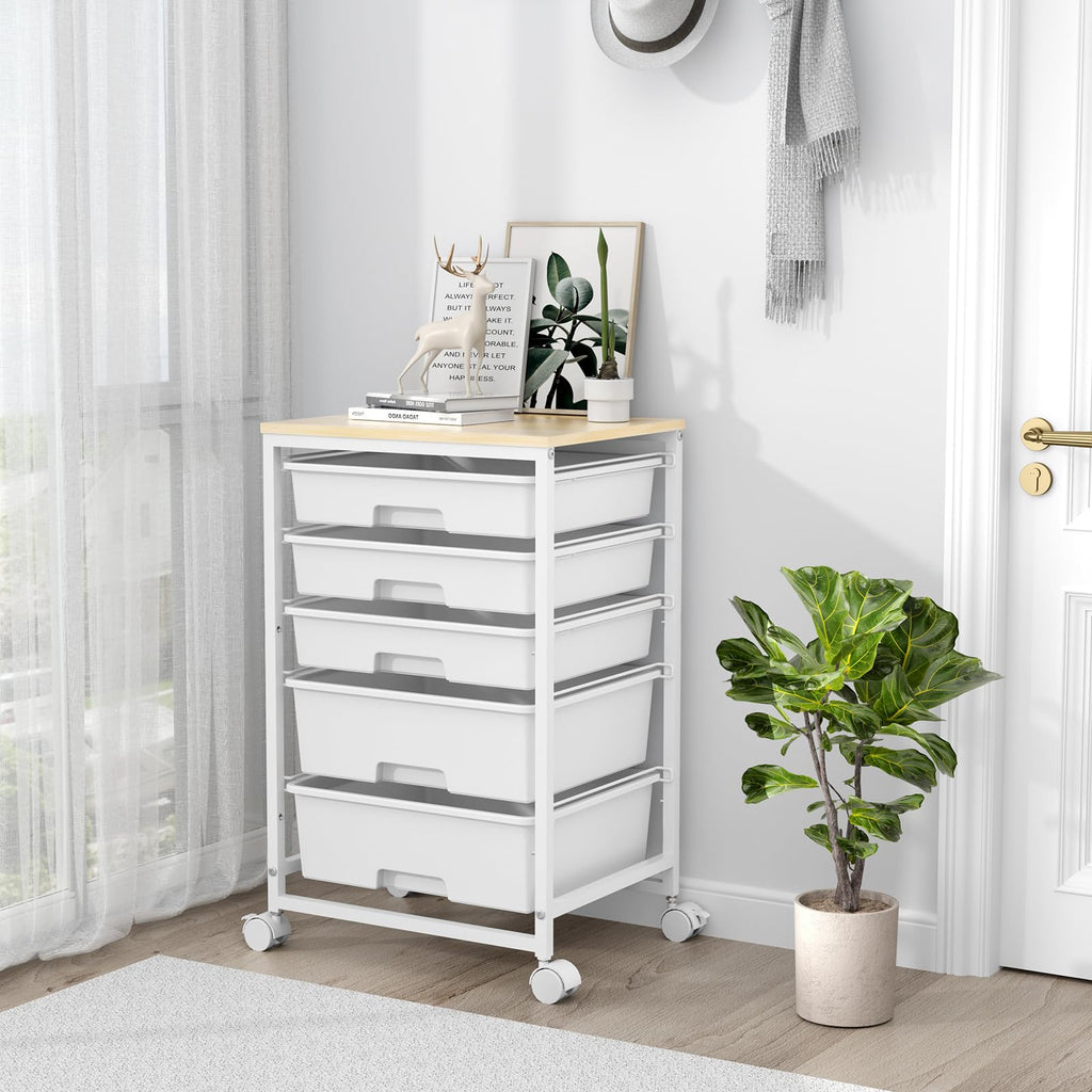 Rolling Cart with 5 Drawers Bright White Y3232