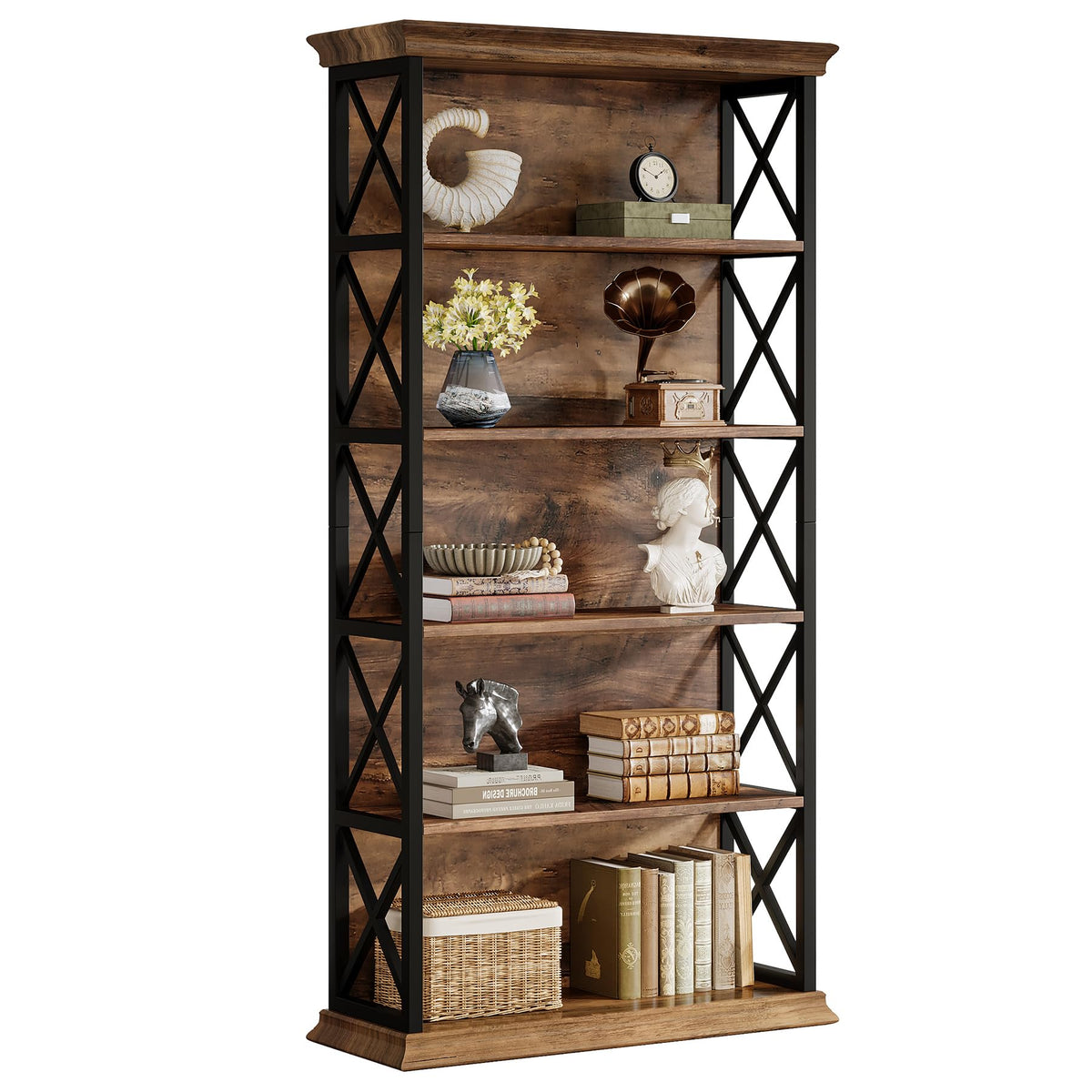 71-Inch 5-Tier Industrial Metal Bookcase I939