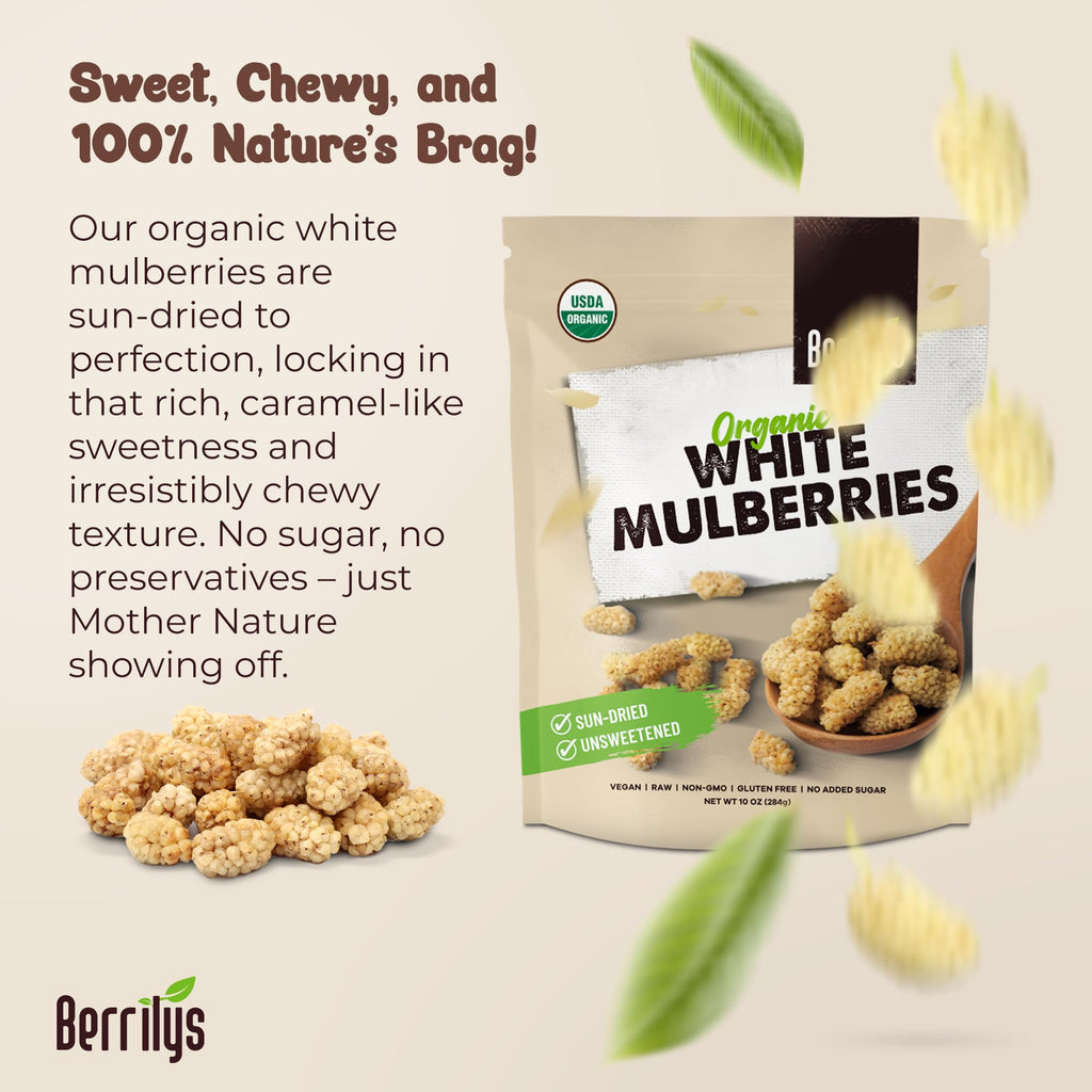 Organic Dried White Mulberries 2 Pack 10oz J500