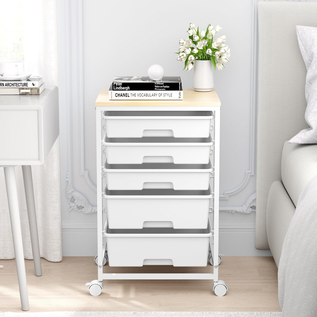 Rolling Cart with 5 Drawers Bright White Y3232
