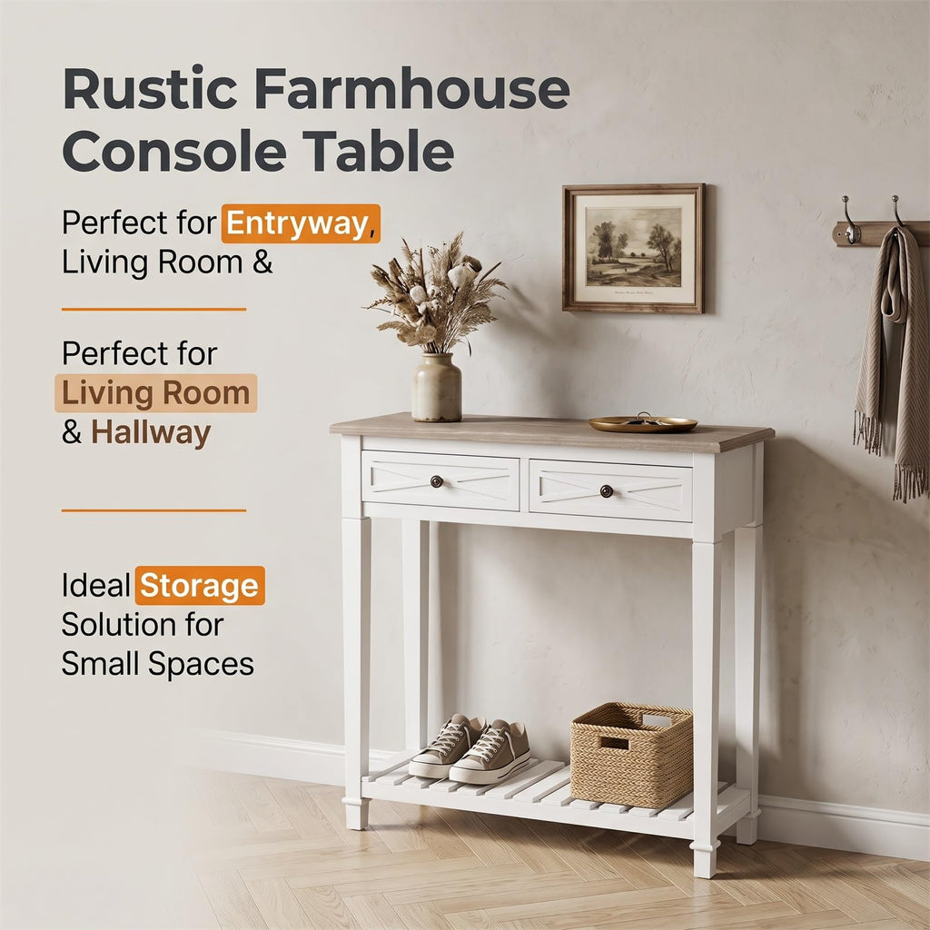 Narrow Console Table with 2 Drawers and Shelf Q532