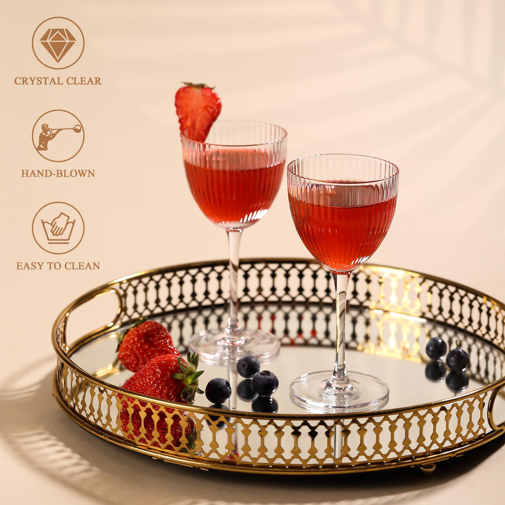 Set of 6 5 oz Lead-Free Crystal Ribbed Martini Glasses J24384