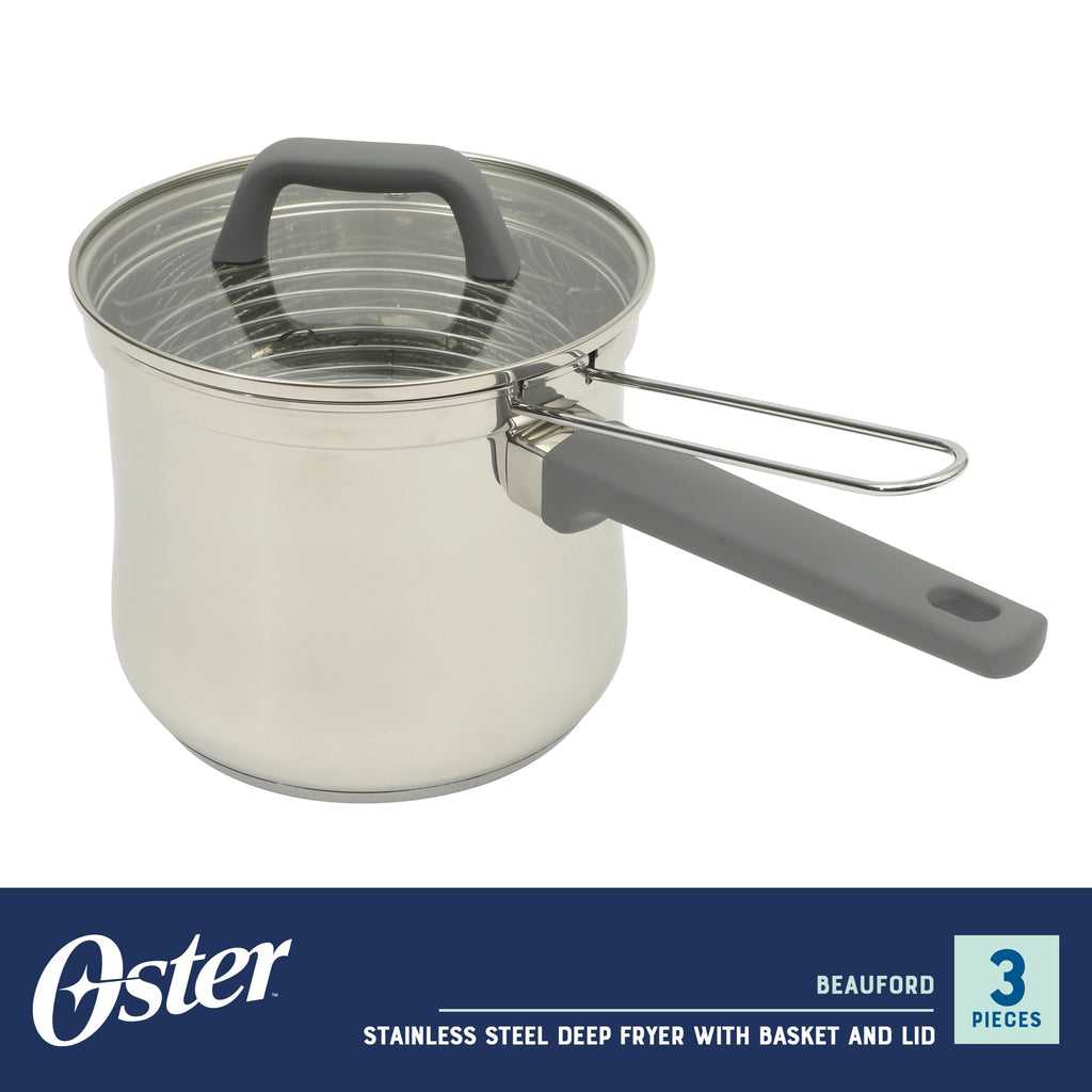 4-Quart Stainless Steel Deep Fryer Pot with Basket & Glass Lid H21021