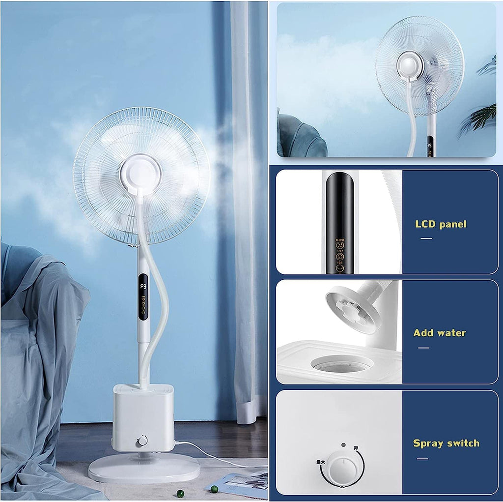 Oscillating Misting Pedestal Fan with Remote Control, 3-Speed, 16-inch, White L583