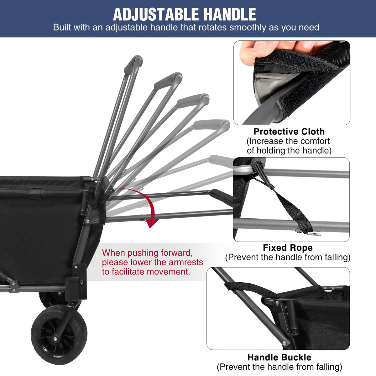 Folding Dog Wagon Cart with Extendable Rear End, 220L Collapsible Utility Cart, Black P277