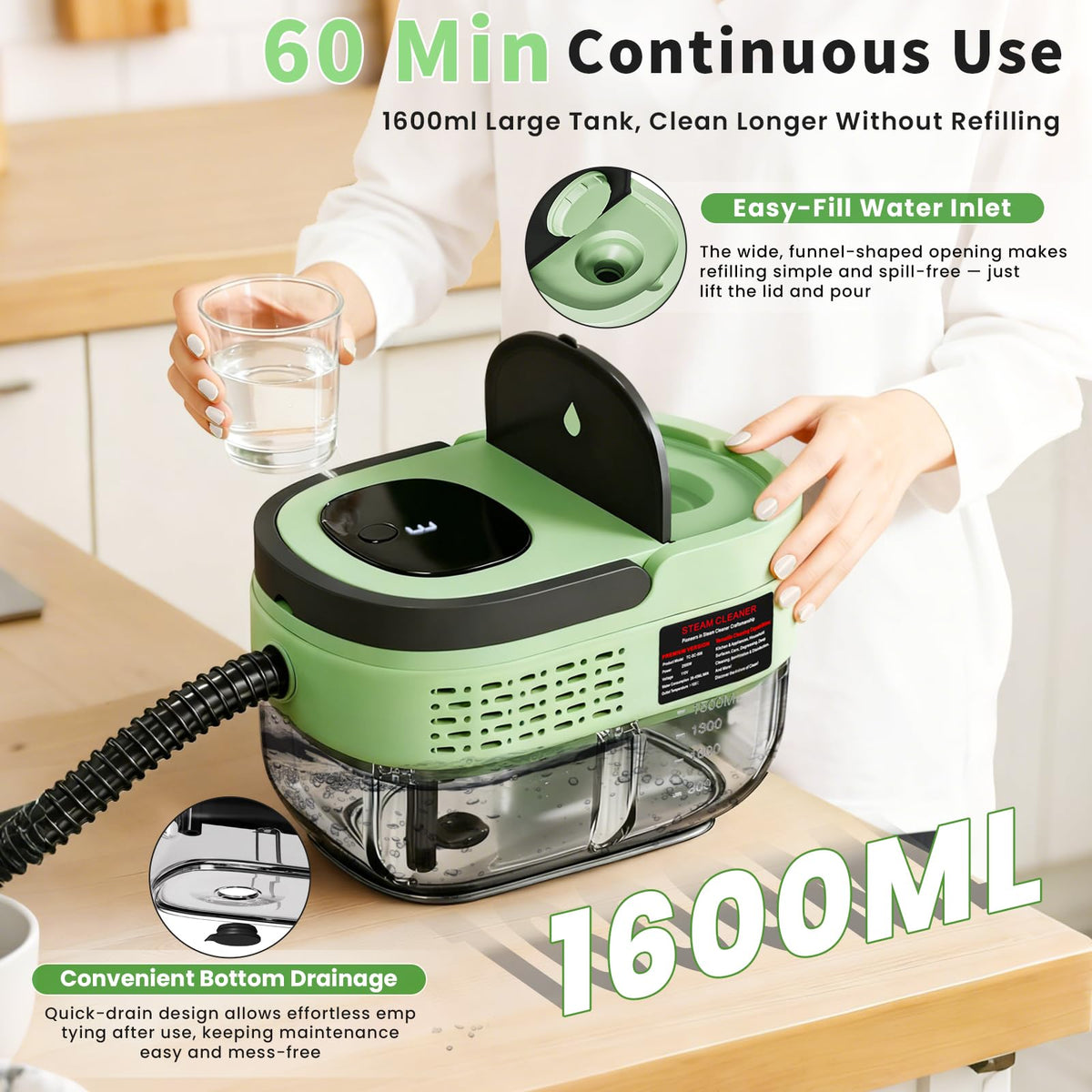 2500W Handheld Steam Cleaner, 3 Steam Levels, 1600Ml Tank X292