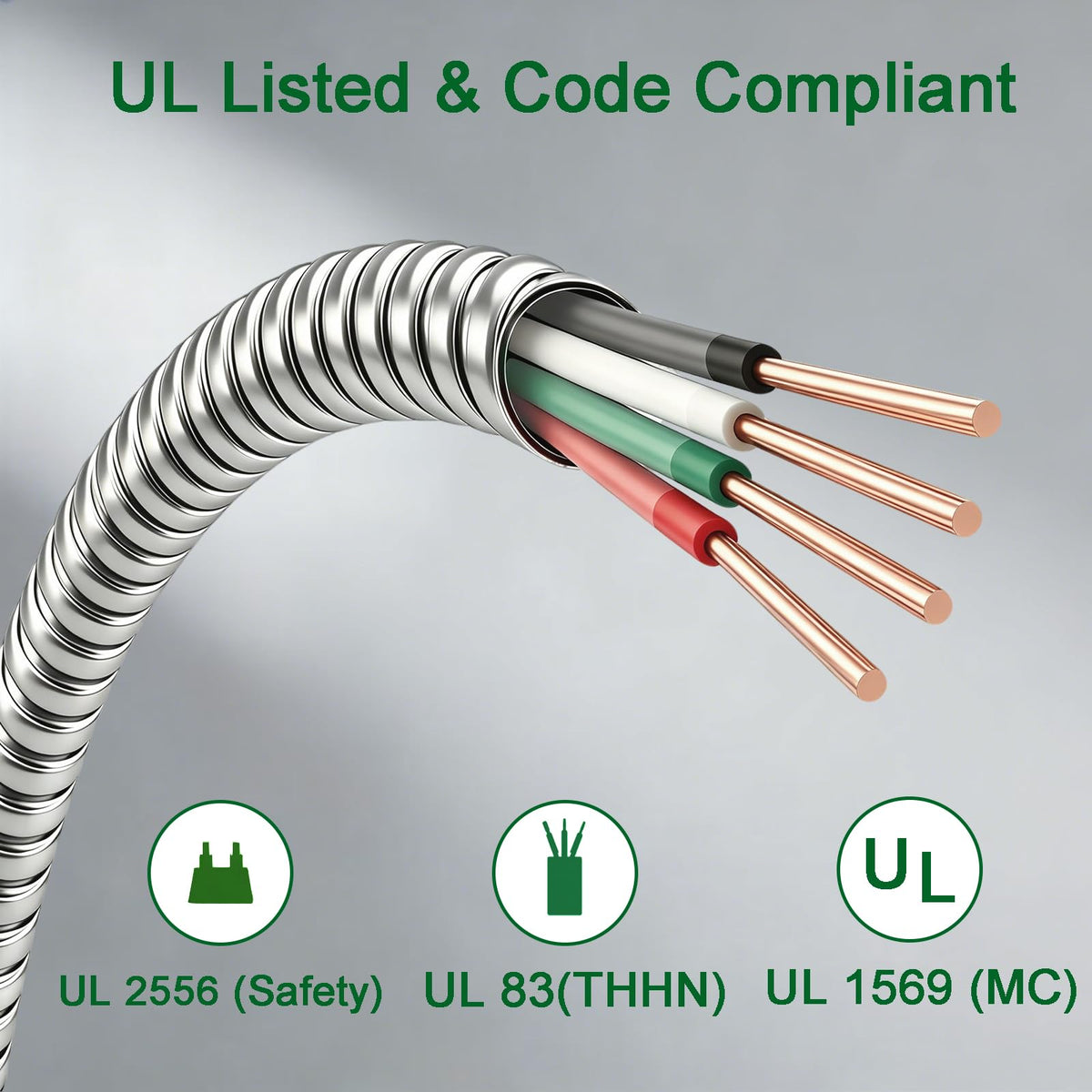 10 AWG Metal Clad Cable with Ground 50FT P267959