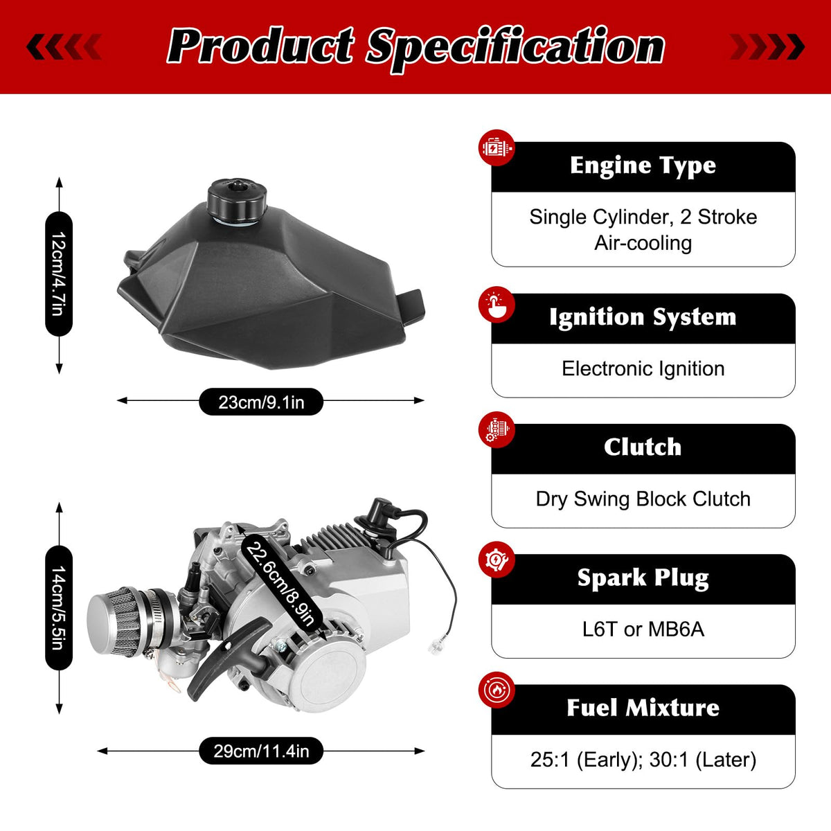 49CC 2-Stroke Gasoline Engine Motor Kit with Fuel Tank T688