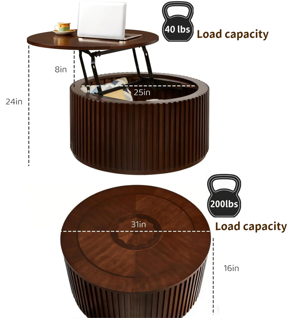 Round Lift Top Coffee Table with Storage E77404